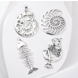 Тибетский сплав стиля большие кулоны, раковина/рыбья кость/русалка