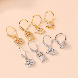 Носовые кольца-кольца с подвесками на тему Хэллоуина из латуни с микропаве из прозрачных кубических цирконий