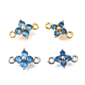Звенья из латуни, микропаве, синие кубические циркония, без кадмия, без никеля и без свинца, цветок