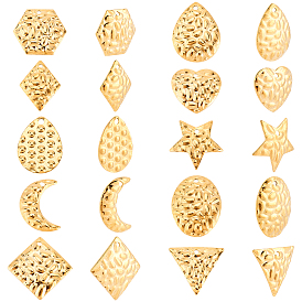 AHADERMAKER 20Pcs 10 Style Textured Stainless Steel Pendants, for Earrings Accessories, Mixed Shapes