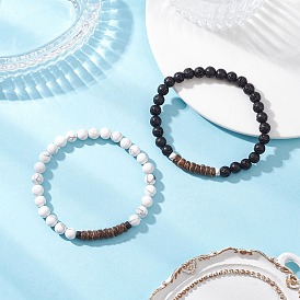 2шт. браслеты из натуральных и синтетических круглых бусин из смешанных драгоценных камней для мужчин и женщин, с кокосовым бисера