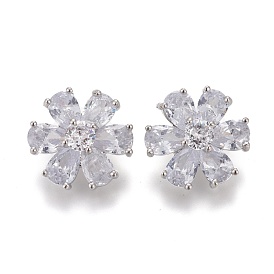 Пуговицы на хвостовике из латуни с микропейвом и прозрачным кубическим цирконием, цветок