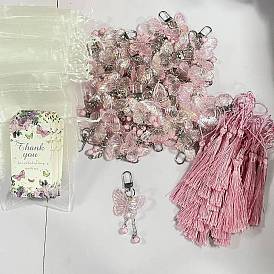 240 pièces de pendentifs décoratifs en acrylique, avec pompon, carte en papier et sacs cadeaux en organza