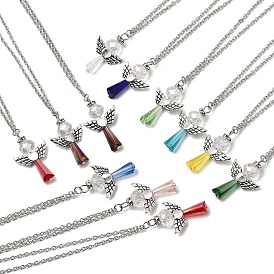 12 piezas 12 colores ángel aleación y colgante de cristal decoración, con las cadenas de cable de hierro, para adornos colgantes de coche