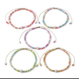 Natural Pearl & Glass Seed Braided Bead Bracelets, Nylon Adjustable Bracelet