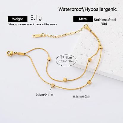 304 Stainless Steel 2-Strand Bracelets for Women, Golden