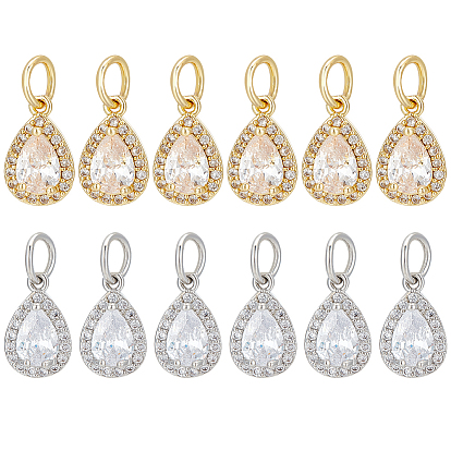 12 шт. 2 цвета стойка покрытие латунь микропаве прозрачный кубический цирконий подвески, с целью перехода в кольце, долговечный, очарование слезы