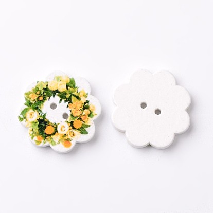 Flower 2-Hole Wooden Buttons, 19x3mm, Hole: 1mm