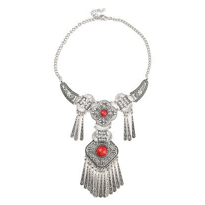 Колье-нагрудник из сплава в богемном стиле, ожерелья с подвеской в виде ромба из акрила с имитацией бирюзы