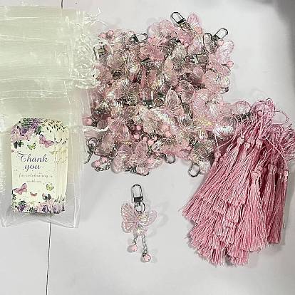 240 pièces de pendentifs décoratifs en acrylique, avec pompon, carte en papier et sacs cadeaux en organza