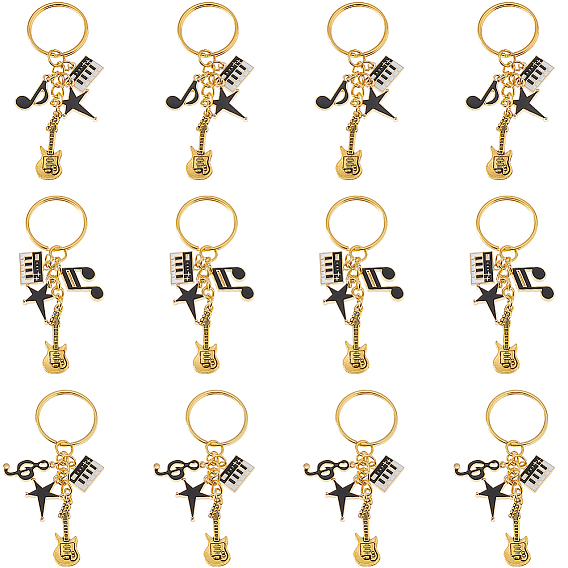 12шт 3 стили сплава брелоки, с железными разрезными брелоками, нотная запись