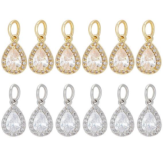 12 шт. 2 цвета стойка покрытие латунь микропаве прозрачный кубический цирконий подвески, с целью перехода в кольце, долговечный, очарование слезы