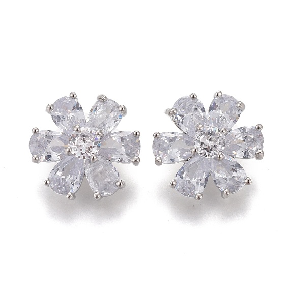 Пуговицы на хвостовике из латуни с микропейвом и прозрачным кубическим цирконием, цветок