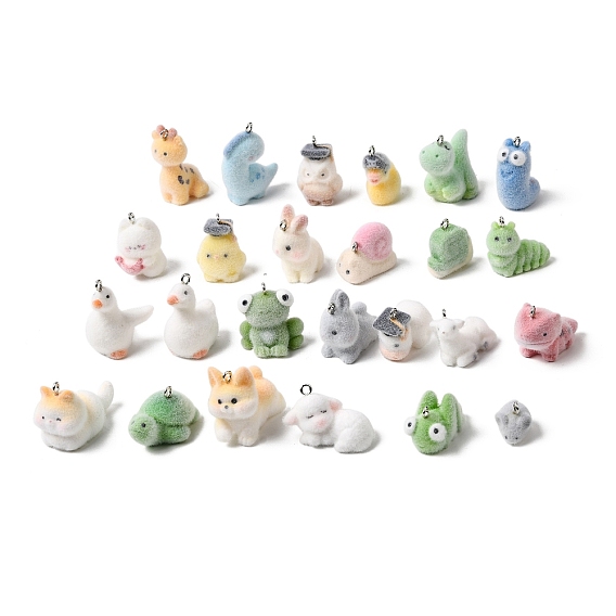 Флокированные подвески из непрозрачной смолы, с платиновыми тоновыми железными петлями