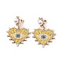 Crystal Rhinestone Heart with Evil Eye Dangle Stud Earrings with Enamel, Light Gold Plated Alloy Long Drop Earrings for Women