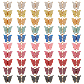 Nbeads 60Pcs 10 Colors Alloy Enamel Pendants with Glitter Powder and Zinc Alloy Hanging Plating, Butterfly, Light Gold