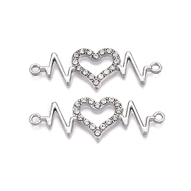 Alloy Rhinestone Links Connectors, Heart