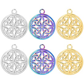 201 Stainless Steel Pendants, Hollow, Flat Round with Trinity Knot Charms