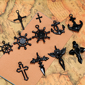 Sea anchor rudder punk electrophoresis black pendant alloy accessories material DIY pendant jewelry cross black