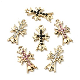 Colgantes de diamantes de imitación de aleación con revestimiento dorado, sin níquel, cruz encanto, religión