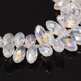 Гальванические стеклянные бусины, Грановитая Teardrop, с покрытием AB цвета, 20x10 мм, отверстие : 1 мм, около 100 шт / нитка, 16 дюйм