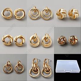 8 pares 8 estilo hierro y aleación y 316 aretes de botón de acero inoxidable quirúrgico, Pendientes colgantes con nudo de anillo para mujer