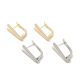V-shaped Rack Plating Brass Hoop Earring Findings with Latch Back Closure and Horizontal Loop, Long-Lasting Plated, Cadmium Free & Lead Free