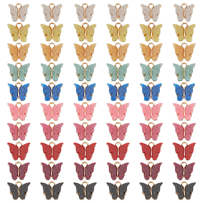 60Pcs 10 Colors Alloy Enamel Pendants with Glitter Powder and Zinc Alloy Hanging Plating, Butterfly, Light Gold