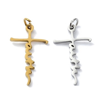 304 подвески из нержавеющей стали, с прыжковых колец, лазерная резка, крест со словом вера оберег