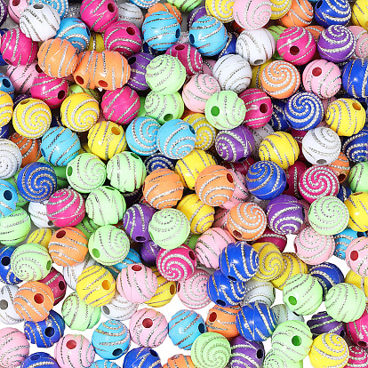 400Pcs Plating Acrylic Beads, Metal Enlaced, Round