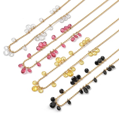 304 Женские цепочки-цепочки с каплевидными и круглыми плоскими шариками из нержавеющей стали с кубическим цирконием