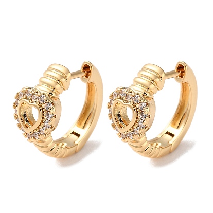 Hollow Heart Brass Micro Pave Cubic Zirconia Hoop Earrings for Women
