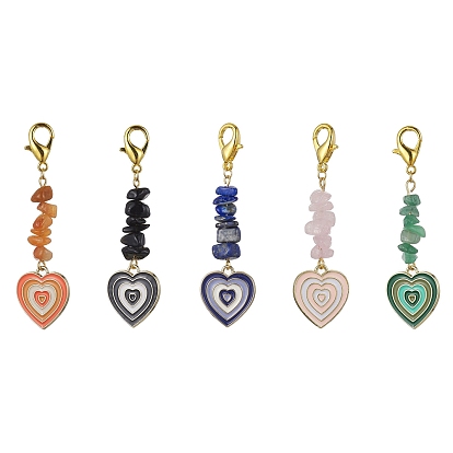 Heart Alloy Enamel Pendant Decoration, with Natural & Synthetic Gemstone and Alloy Clasp