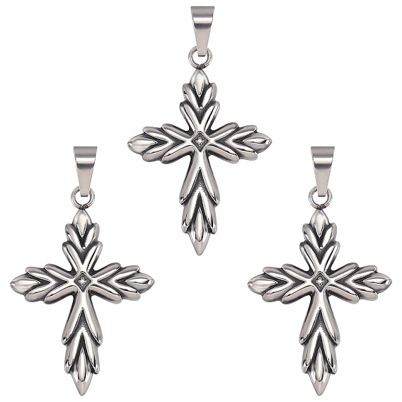 3Pcs Retro 316 Surgical Stainless Steel Cross Gothic Pendants