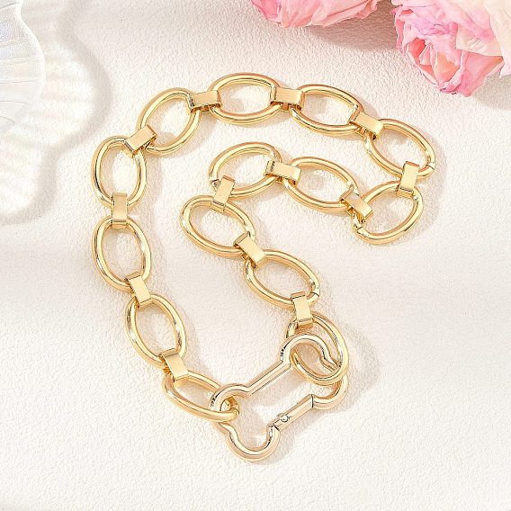 Aluminum Oval Link Chain Necklaces with Dog Bone Shaped Zinc Alloy Rock Climbing Carabiners