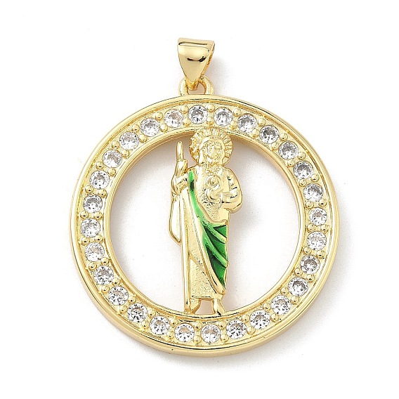 Латунные микро проложить кубического циркония подвески, прелести Святого Иуды, с эмалью, долговечный, стойки покрытие, без свинца и без кадмия