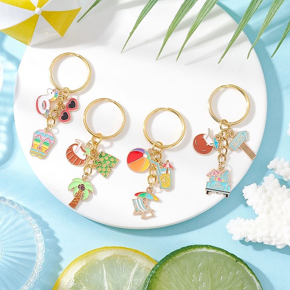 Брелки из сплава эмали, с железными разрезными брелоками, морская тема, золотые