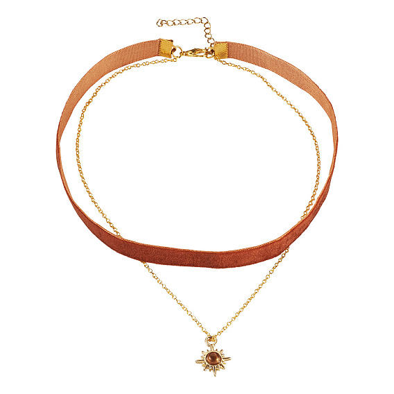 Подвеска в виде солнца из сплава смолы, односторонняя, темно-красная бархатная лента и латунная цепочка, двухслойное ожерелье-чокер