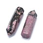 Natural Rhodonite Pointed Beads, Healing Stones, Reiki Energy Balancing Meditation Therapy Wand, No Hole/Undrilled, For Wire Wrapped Pendant Making, Bullet