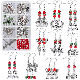 DIY-Sets zur Herstellung von Weihnachts-Ohrhängern, einschließlich Weihnachtsbaum & Strumpf & Kranz & Schneemann-Anhänger & Perlen, Perlige Glasperlen, Messing Ohrhaken