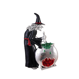 Halloween Witch with Cauldron Alloy Brooches, Enamel Pins, Antique Silver
