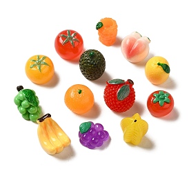 Resin Fruit Decoden Cabochons, Grapes & Orange & Banana, Mixed Shapes