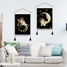 New Moon and Girl Hanging Tapestry Starry Sky Background Wall Living Room Bedroom Hanging Painting Can