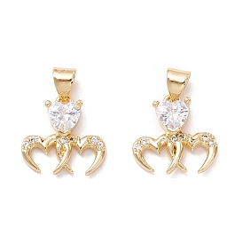 Brass Micro Pave Clear ubic Zirconia Charms, Heart