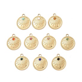 Gemstone Pendants, with Ion Plating(IP) Real 18K Gold Plated 304 Stainless Steel Findings, Flat Round Charm