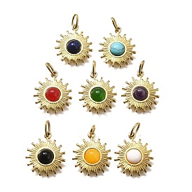 Драгоценный камень подвески, солнечные чары, с ионным покрытием (IP) 304 настройки и соединительные кольца из нержавеющей стали, реальный 14 k позолоченный, смешанные окрашенные и неокрашенные