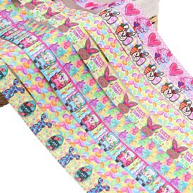 Single Face Printed Polyester Grosgrain Ribbon, Easter Theme Ribbon, Colorful, Flat with Rabbit/Carrot/Egg/Car/Candy/Heart Pattern