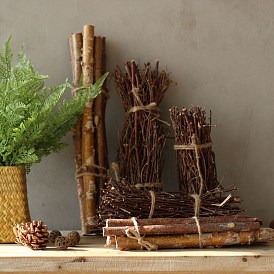 Natural Wood Stick Bundles, Rustic Twig Branch, with Pine Cones, for Landscape Garden Accessories