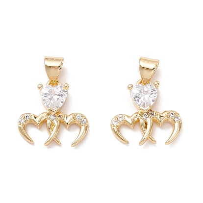 Brass Micro Pave Clear ubic Zirconia Charms, Heart