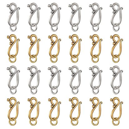 30pcs 2 couleurs fermoirs à crochet et œil de style tibétain, avec des anneaux de saut